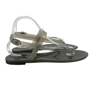 Stuart Weitzman Womens 9 Sandals Opaque Grey Summer Jelly Flat Thong Strappy